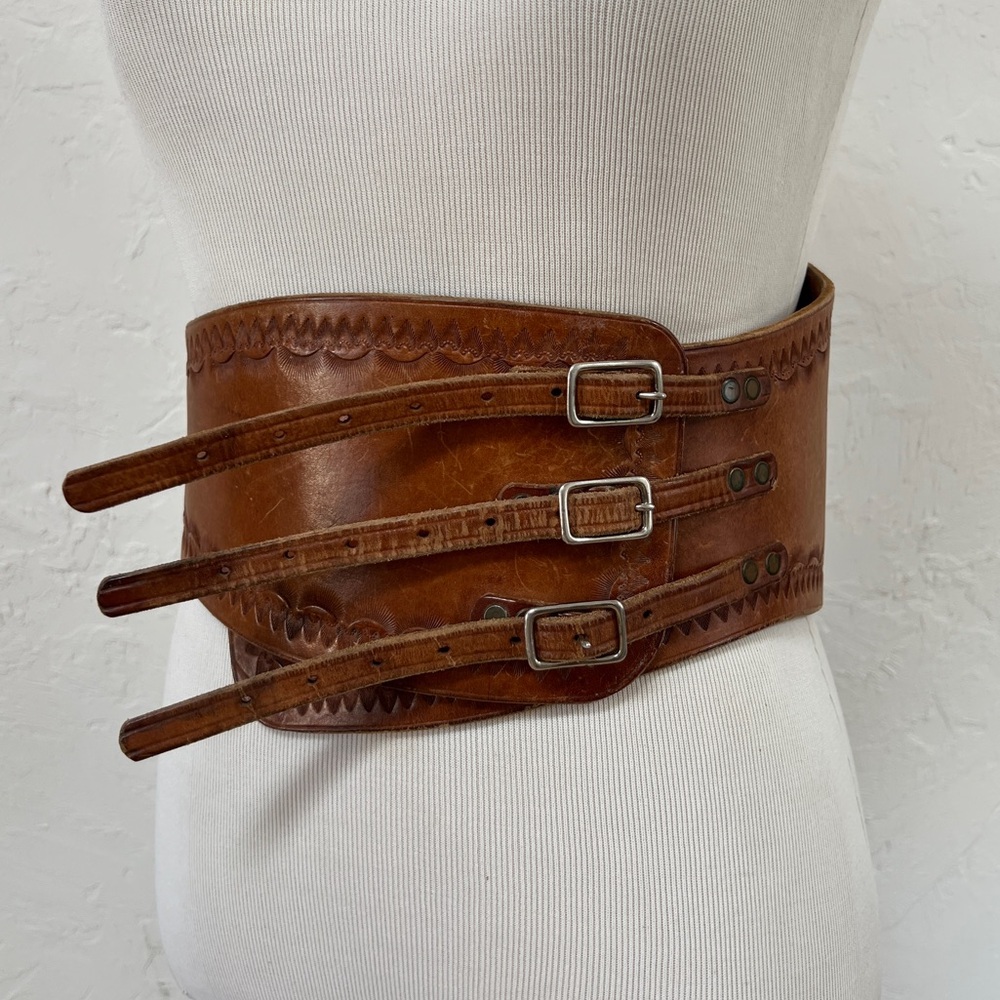 1970s Vintage Extra Wide Leather Waist Belt or Corset